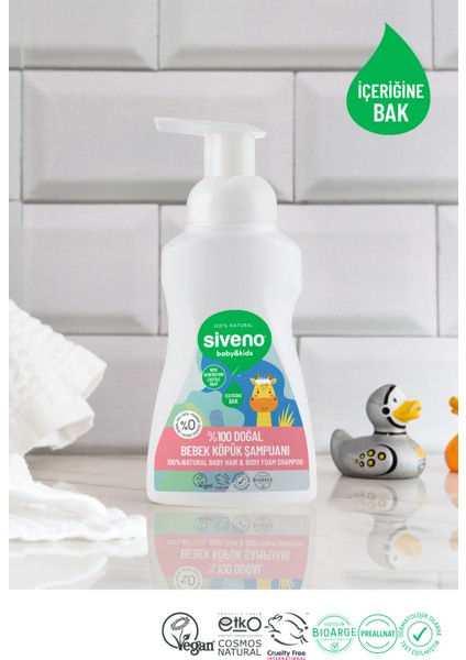 %100 Doğal Bebek Köpük Şampuanı Yenidoğan Saç ve Vücut İçin Nemlendirici Bitkisel Vegan 250 ml X 2 Adet