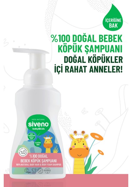 %100 Doğal Bebek Köpük Şampuanı Yenidoğan Saç ve Vücut İçin Nemlendirici Bitkisel Vegan 250 ml X 2 Adet