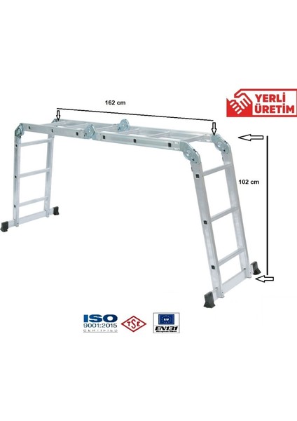 Alüminyum Akrobat Merdiven 3.75 Metre 4x3 Akrobat Als-4x3 Katlanabilir Merdiven Alsancak Merdiven