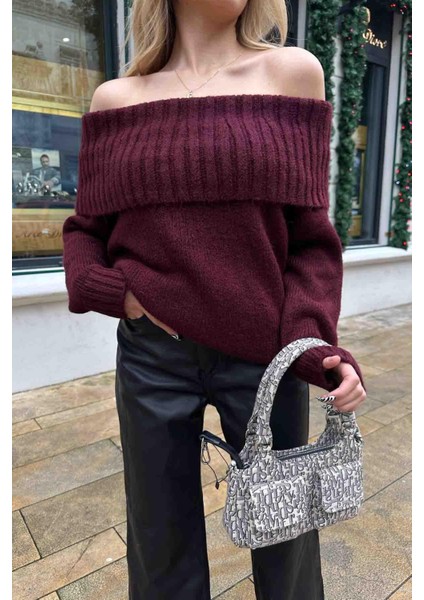 Madonna Yaka Triko Kazak Bordo modelleri