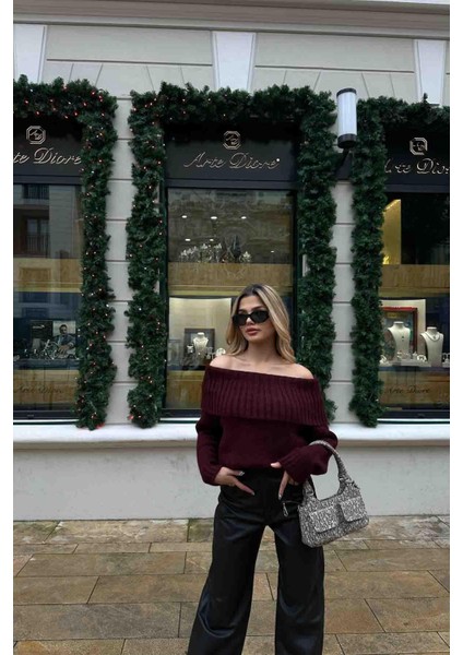 Madonna Yaka Triko Kazak Bordo fırsatları