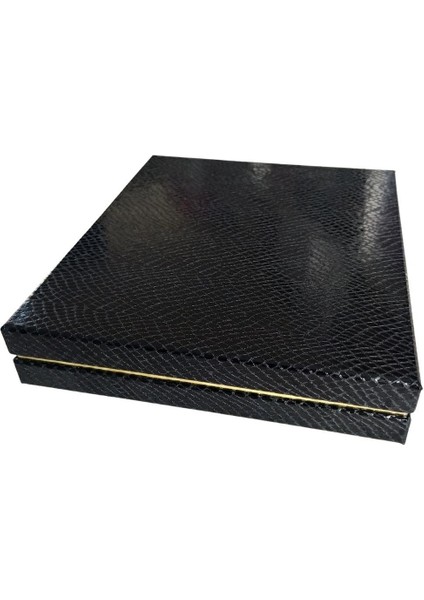 Büyük Set Kutusu Karton Cilt Bezi Siyah Krokodil (18X21 Cm) (Içi Süngerli)
