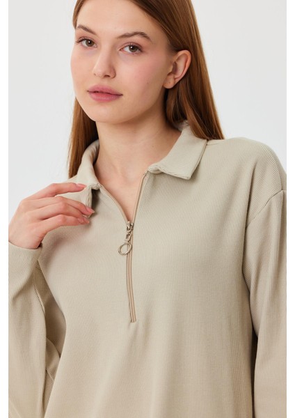 Polo Yaka Fermuarlı Tunik Elbise (B23-00179)
