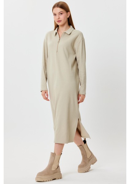 Polo Yaka Fermuarlı Tunik Elbise (B23-00179)