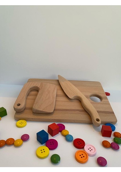 Ahşap Kesme Tahtası 2 Bıçak / Sağlıklı Oyuncak / Kayın Ağacı / Ahşap Oyuncak