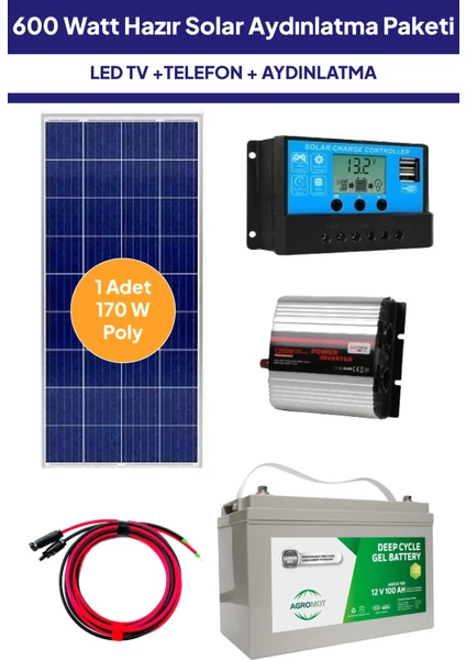 600 Watt Güneş Enerjili Tv + Aydınlatma Hazır Solar Enerji Paketi 1