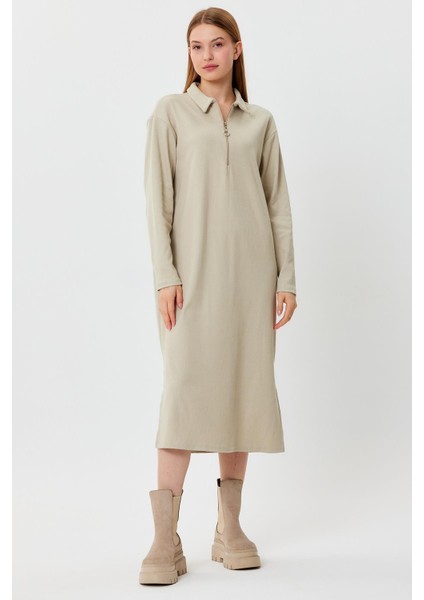 Polo Yaka Fermuarlı Tunik Elbise (B23-00179)