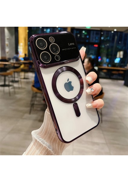 Apple iPhone 14 Pro Kılıf Magsafeli Frame Çerçeveli Kapak Kılıf Mor