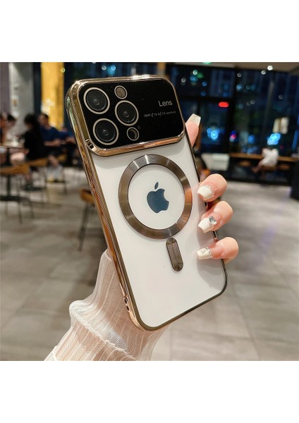 Apple iPhone 14 Pro Kılıf Magsafeli Frame Çerçeveli Kapak Kılıf Gold
