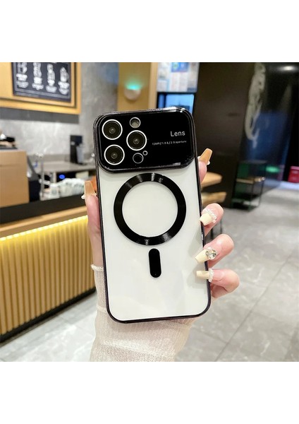 Apple iPhone 14 Pro Max Kılıf Magsafeli Frame Çerçeveli Kapak Kılıf Siyah