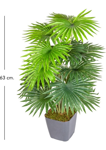 Saksıda Yapay Palmiye Gerçek Dokulu 18 Yaprak Yeşil 63 Cm.