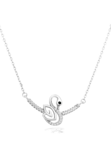 Diamond Serisi Zirkon Taşlı Kuğu Model Güzellik Gümüş Kadın Kolye