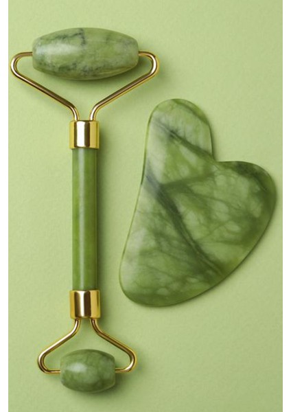 Yeşim Doğal Taş Face Roller ve Gua Sha Yüz Masaj Taşı 2'li Set