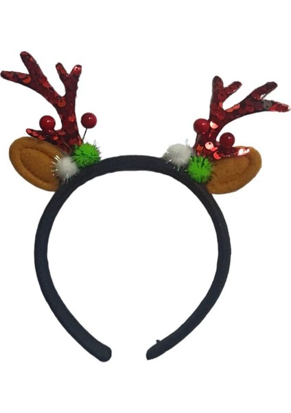 Kokina Süslü Kırmızı Renk Pullu Geyik Boynuzu Şekil Yılbaşı Tacı 1 Adet