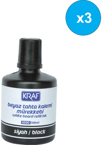 3 Adet Kraf Beyaz Yazı Tahtası Mürekkebi 100ML Siyah