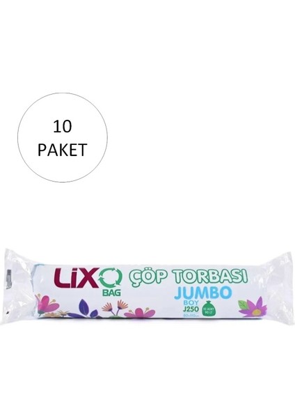 J-250 Jumbo Boy Çöp Torbası 80 x 110 cm 10'lu Rulo x 5 Paket = 50 Adet (Mavi)