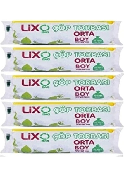 Orta Boy Çöp Torbası 55 x 60 cm 20'li Rulo x 5 Paket = 100 Adet (Mavi)