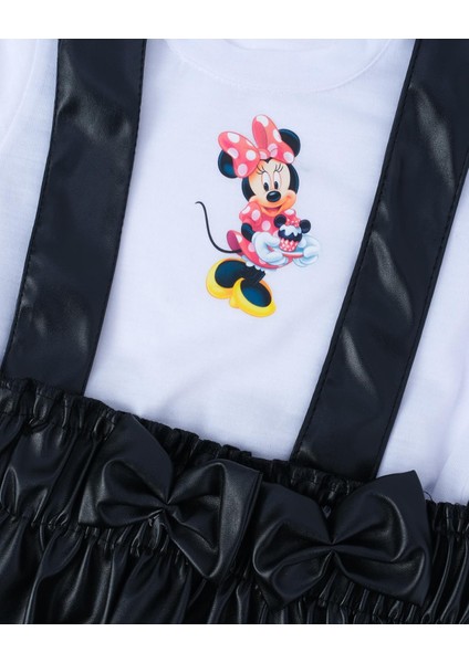 Kız Çocuk Bebek Mickey Mouse Deri Salopetli Etek 2'li Takım