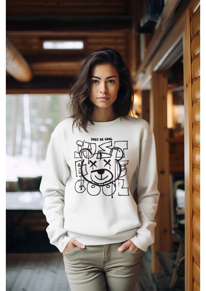 Just Be Cool Black Bear Kadın Bisiklet Yaka Sweatshirt