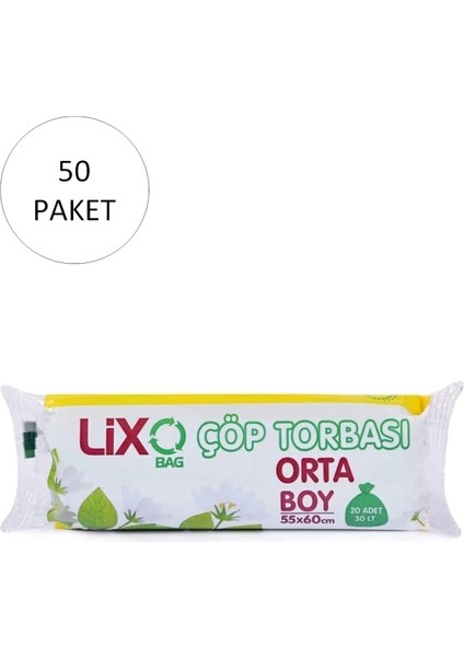 Orta Boy Çöp Torbası 55 x 60 cm 20'li Rulo x 50 Paket = 1.000 Adet (Mavi)