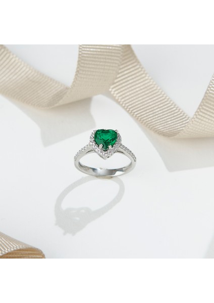 925 Ayar Radyum Kaplama Kalpli Zirkon Taşlı Gümüş Yüzük