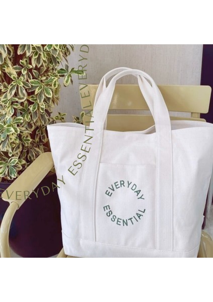 % 100 Pamuk Kanvas " Everyday Essential " Bez Çanta / Tote Bag