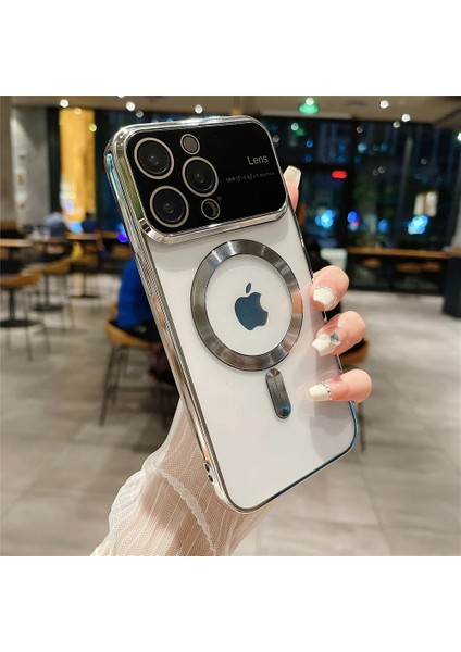 Apple iPhone 14 Pro Kılıf Magsafeli Frame Çerçeveli Kapak Kılıf Gümüş