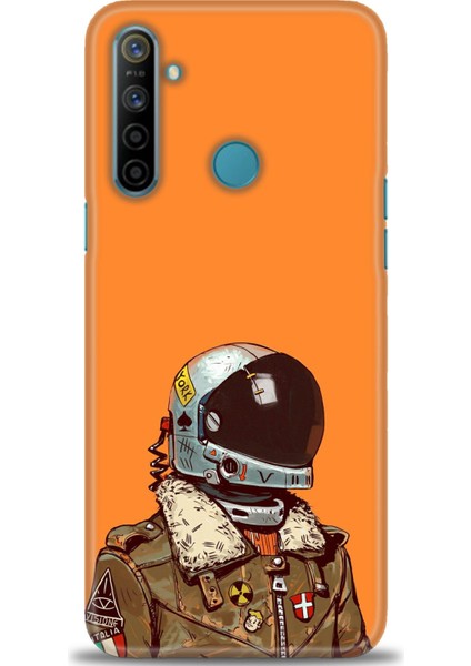 Realme 5i Kılıf Hd Baskılı - Turuncu Astronot