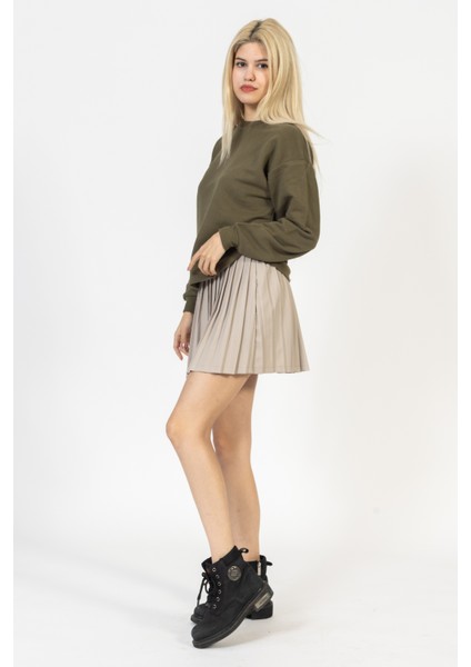 Bisiklet Yaka 2 Iplik Haki Sweatshirt, Basic Kazak, Ince Düz Kazak fiyatları