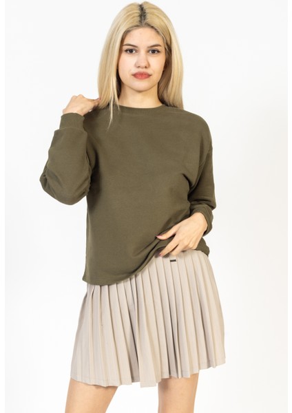 Bisiklet Yaka 2 Iplik Haki Sweatshirt, Basic Kazak, Ince Düz Kazak indirimleri