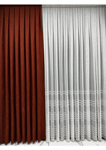 Kiremit Rengi Ada Fonluk Ekstraforlu Düz Dikim Fon Perde fiyatları