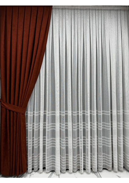 Kiremit Rengi Ada Fonluk Ekstraforlu Düz Dikim Fon Perde modelleri