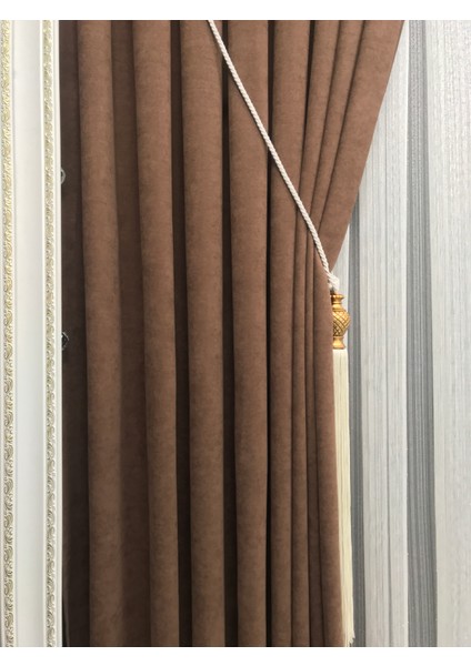 Kahverengi Ada Fonluk Ekstraforlu Düz Dikim Fon Perde modelleri