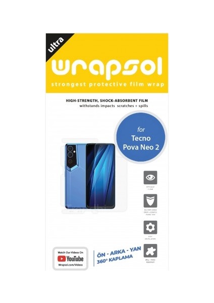 Tecno Pova Neo 2 Ön, Arka ve Yan 360 Derece Tam Kaplama Poliüretan Film