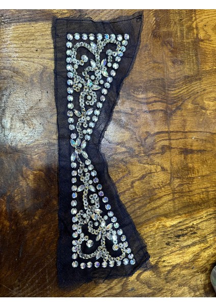 33 x 10 cm Tül Taş Işleme Lacivert Yaka Aplike Dikiş Aksesıarı