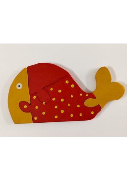 Benekli Balık Sarı Kırmızı Ahşap Puzzle Yapboz