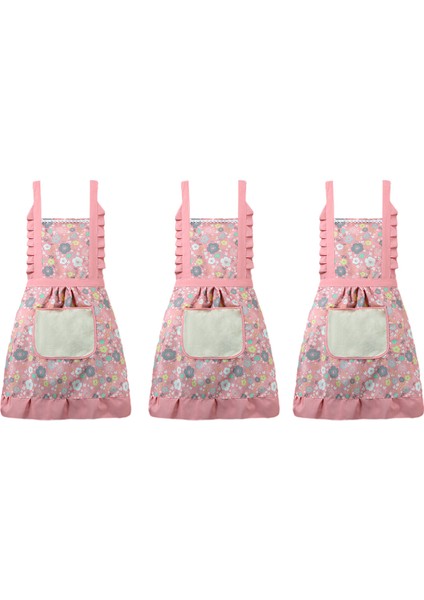 3 Parça Yemek Önlüğü - Cepli Su Geçirmez Kanvas Önlük - Pembe (Yurt Dışından)