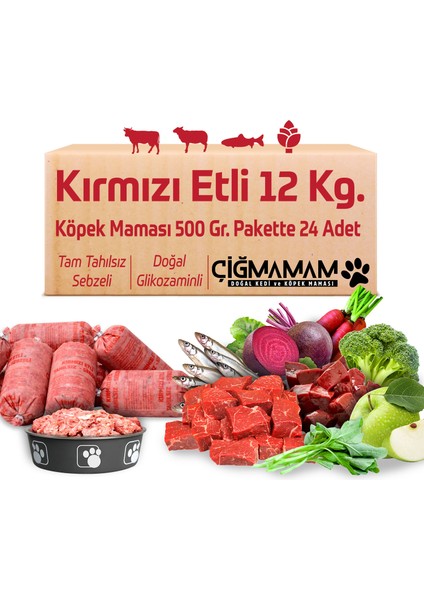 Kırmızı Etli Tahılsız Köpek Barf Maması 12 kg 500 gr