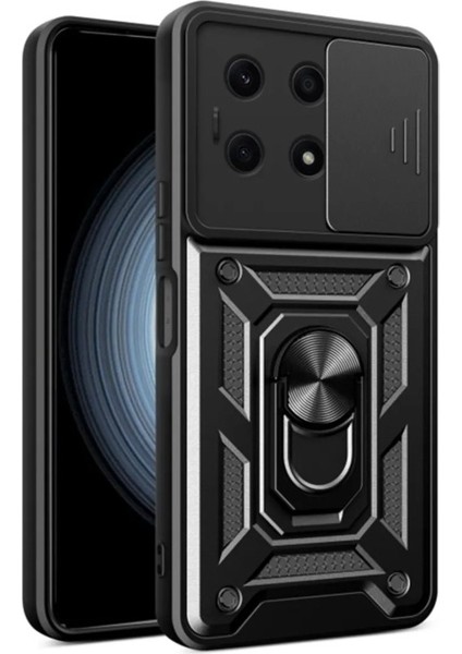 Xiaomi Poco X6 5g Kılıf Sert Silikon Tank Aramid Sürgülü Vega Yüzüklü Siyah