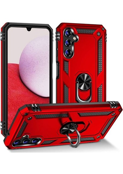 Samsung Galaxy A05S Kılıf Vega Sert Silikon Tank Standlı Yüzüklü Mıknatıslı+Nano Kırmızı
