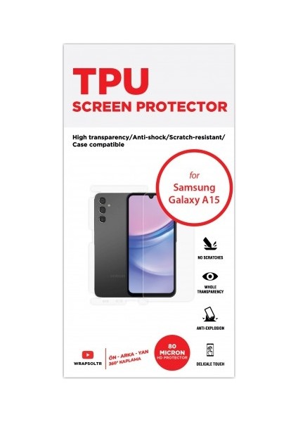 Samsung Galaxy A15 Ön, Arka ve Yan 360 Derece Tam Kaplama Tpu Film