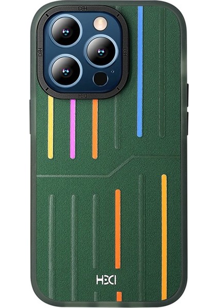 Casestreet Apple iPhone 14 Pro Max Kılıf Renkli Çizgi Detaylı Roma HBC-221 Kapak Koyu Yeşil