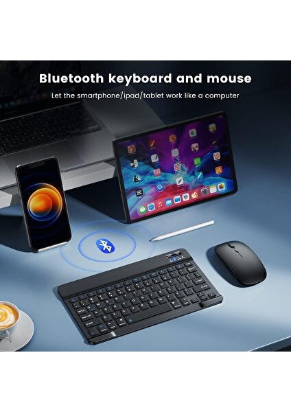 Bluetooth Kablosuz Şarjlı Türkçe Q Klavye Alüminyum Alışım Bluetooth Mini Mouse Süper Hafif Taşınabillir Bluetooth Eşleştirmeli Midi Klavye 25CM x 15CM