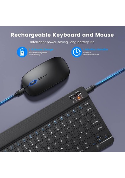 Bluetooth Kablosuz Şarjlı Türkçe Q Klavye Alüminyum Alışım Bluetooth Mini Mouse Süper Hafif Taşınabillir Bluetooth Eşleştirmeli Midi Klavye 25CM x 15CM