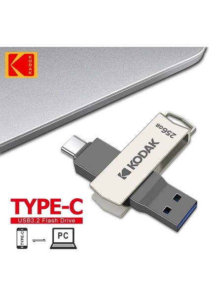 K273 256Gb.Type-C ve USB 3.2 Type-C Girişli Tüm Cihazlara İphone15/16 Serisine Uygun ve İphone Dönüştürücü Hediye Yüksek Hızlı Usb Otg Flash Bellek Çift Giriş Metal Sağlam Orjinal