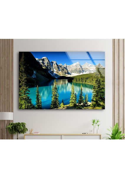 Orman Dağ Manzarası Temperli Cam Duvar Tablosu