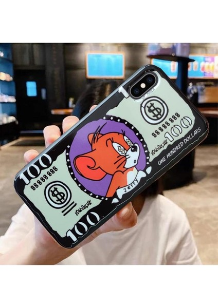 Iphone X / Iphone Xs Uyumlu Tom&jerry Tam Dolar Desenli Lansman Içi Kadife Silikon Kılıf Gn25