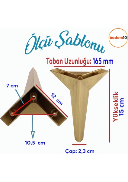 Moderno Mobilya Kanepe Sehpa Tv Ünitesi Baza Koltuk Ayağı Sarı Gold Altın Eskitme 15 Cm Ayakları