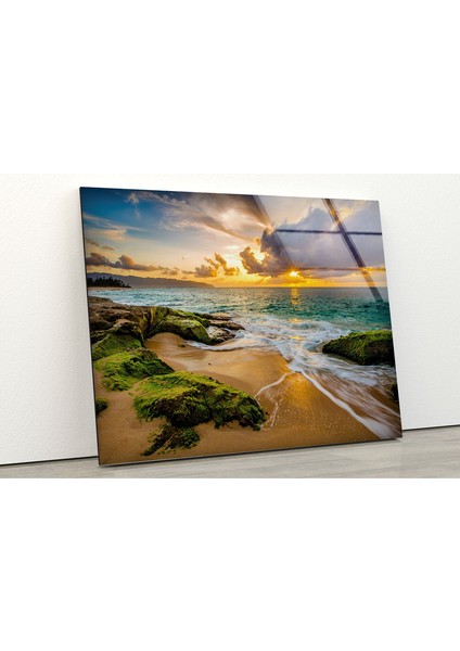 Sahil Gün Batımı Tempered Cam Duvar Tablosu