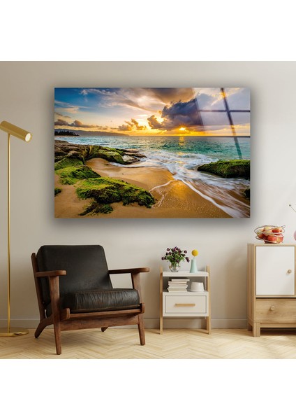 Sahil Gün Batımı Tempered Cam Duvar Tablosu fiyatları